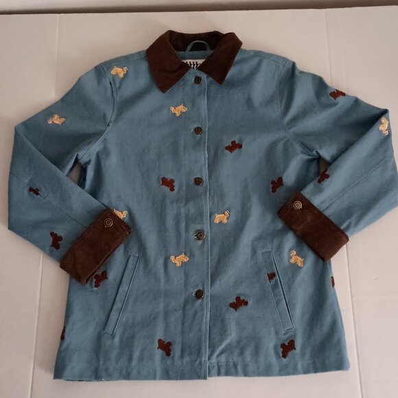 Dancing Dog Designs Blue Barn Coat Brown Corduroy Collar Cuffs Women's S - Picture 5 of 16